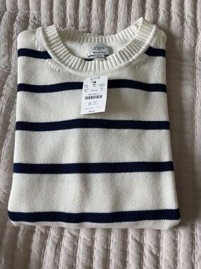 J. Crew Women’s Cream & Navy Striped Cotton Sweater